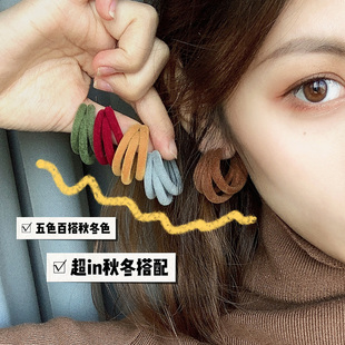 港风秋冬复古植绒彩色圆圈耳环欧美网红风韩国气质多层耳饰耳钉