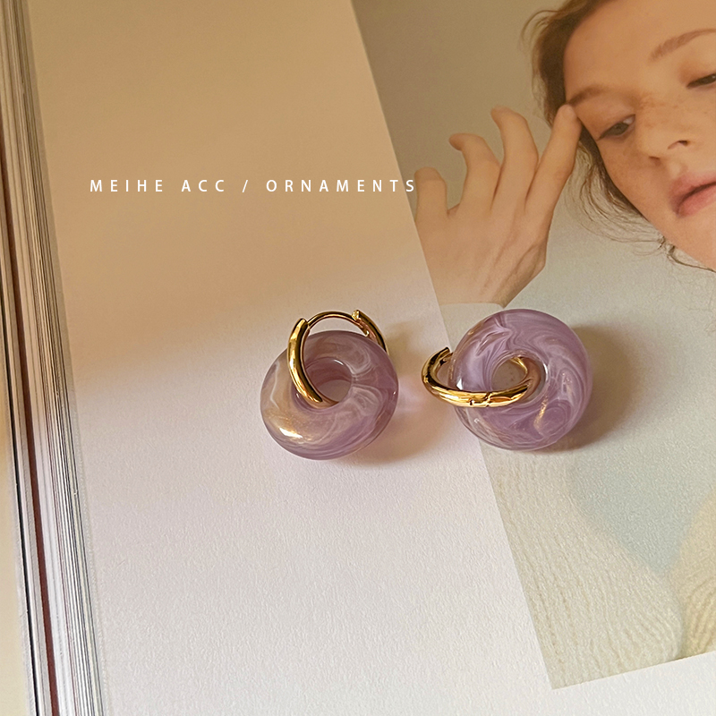 高级复古莫奈紫色圆环设计感耳环