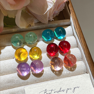 夏日缤纷~多巴胺果冻透明亚克力珠耳钉通勤约会甜蜜圆球轻盈耳环