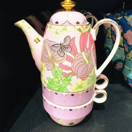 T2 TEA 澳洲代购直邮华丽富贵骨瓷茶壶 泡壶+2个茶杯堆叠茶具套装