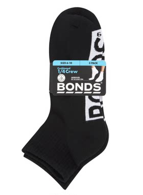 澳洲直邮Bond Sports 1/4 Size 8-11 混合色女士运动短袜 3双/组