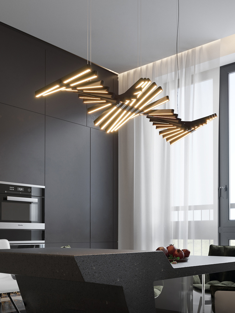 设计师鱼骨吊灯餐厅灯北欧极简线性办公室长条灯具别墅客厅大吊灯