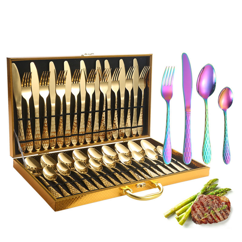 跨境304不锈钢餐具刀叉勺套装水立方餐具24/36/48件套礼盒套装,餐饮具,叉/勺/筷套装,淘宝优惠券,粉丝福利购,淘宝优惠卷