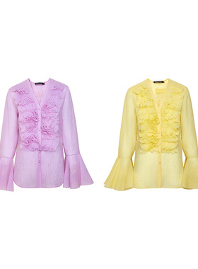 TRACY CHU日本小千谷缩飘逸衬衫黄色/粉色手作重工高定松弛炸街风