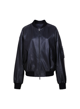 TRACYCHU黑色小BABY羊双面穿复古飞行员夹克洋气时尚休闲冬季新品