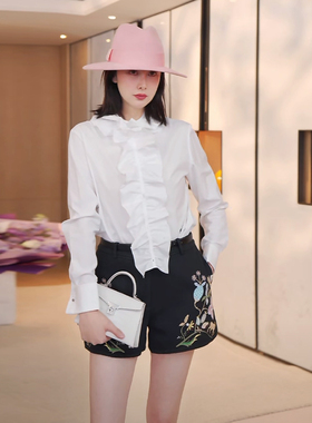 TRACYCHU高纱支棉白色巴洛克贵族衬衫显瘦气质时尚百搭款冬季新款