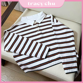 新款 休闲舒适洋气春季 新年出游百搭时尚 tracychu度假风条纹Polo衫