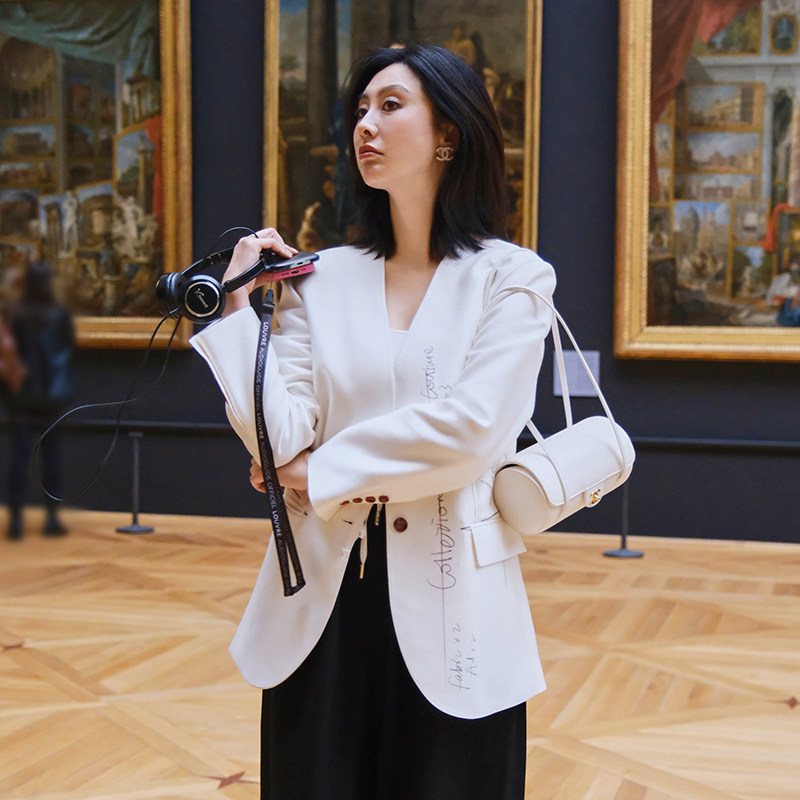 TRACYCHUsemi couture高定系列手绘白色休闲西装气质休闲春季新款