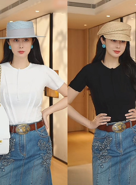 TRACYCHU甜酷辣妹风高弹流苏超短T恤黑色/白色千金洋气款琥珀流光