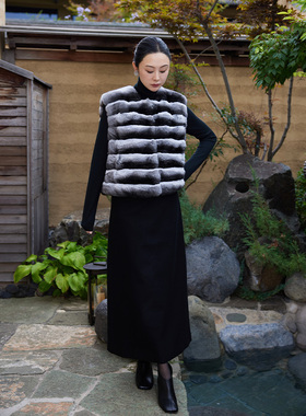 TRACYCHU黑色超细山羊绒混羊毛极简长半裙时尚告别路人感冬季新款