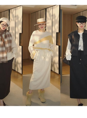 TRACYCHU冬季新品深咖色，米色，深灰色百搭运动抽绳休闲半裙