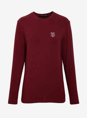 TRACY CHU春款欧若风红色长袖混羊毛休闲百搭款户外运动红色T恤