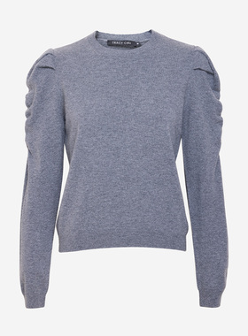 TRACYCHULP原绒CASHMERE气质灰创意款灰色山羊绒针织衫千金清冷感