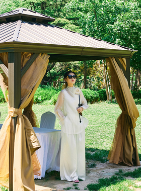 TRACYCHU白色珍珠色大阔腿小众高级感宽松夏季飘逸百搭时尚休闲裤