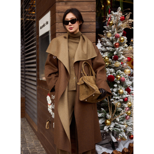 新款 TRACYCHU LP原绒CASHMERE超细山羊绒森林草绿山羊绒大衣春季