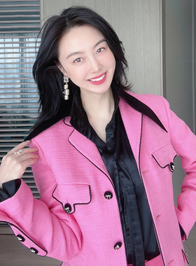 TRACY CHU 芭比粉经典四口袋猎装显瘦外套