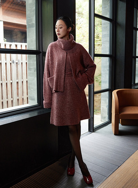 TRACYCHU特价意大利混蚕丝羊绒花纱烟粉色无袖连衣裙老钱冬季新款