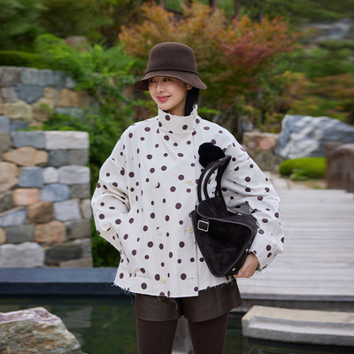 波点大花朵针胸针好莱坞短风衣