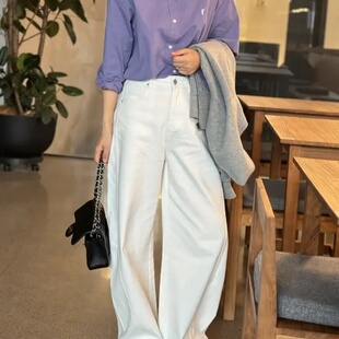 王小姐 云杏裤 春款 女 设计感显瘦宽松镰刀休闲裤 弯刀牛仔裤
