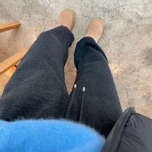 【王小姐】醋酸羊毛 加绒加厚“香蕉裤” 黑灰色小弯刀休闲裤 女