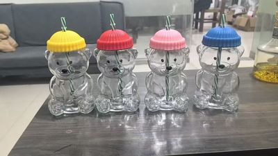 小熊卡通杯杨枝甘露网红可爱奶茶杯玻璃饮料瓶