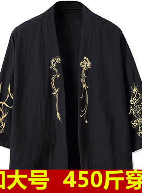 300斤特大码吸汗棉麻短袖T恤男夏200别致时尚设计国风上衣240开衫