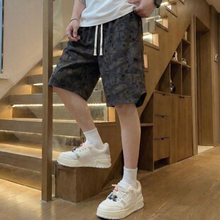 350 宽松运动休闲欧美嘻哈五分裤 特大码 加肥加大高街胖子破洞短裤