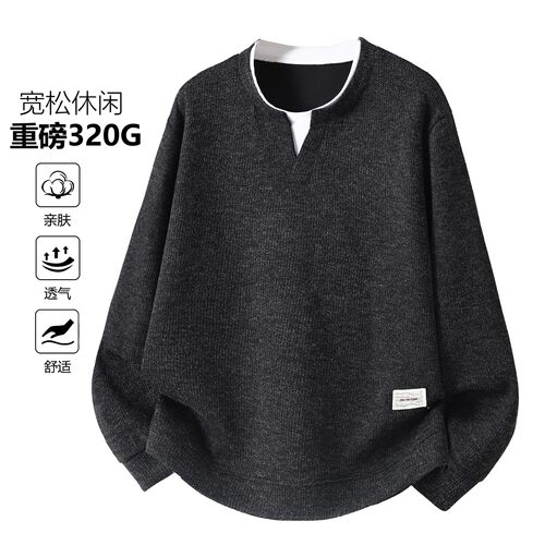 大号胖哥百搭圆领宽松卫衣