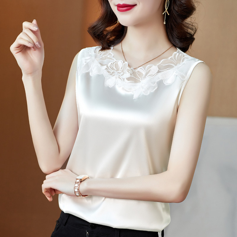 蕾丝背心女黑色西装内搭宽松大码上衣吊带外穿丝绸缎面无袖打底衫