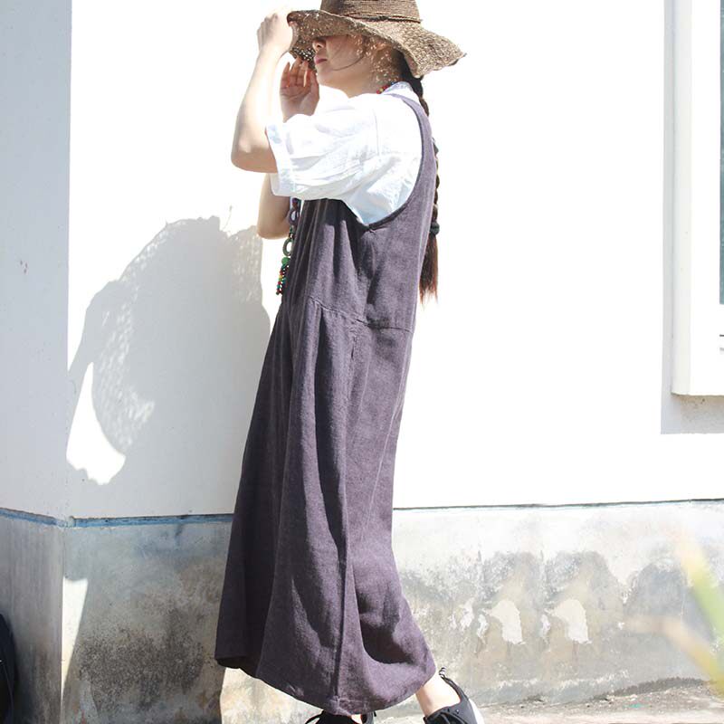 夏季新款纯色棉麻学生宽松减龄背带阔腿连体裤女