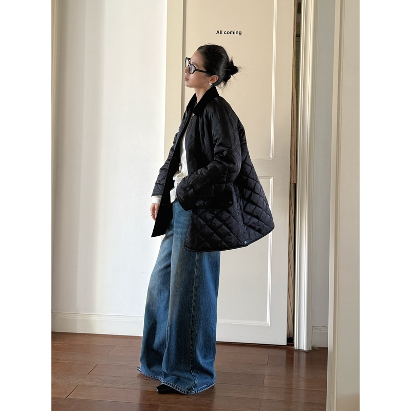 休闲宽松撞色领开叉巴恩风棉服外套女 SWT251208