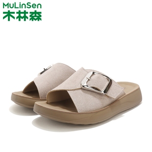 女鞋 外穿沙滩拖鞋 2025夏季 凉拖女款 软底休闲一字拖 新款 木林森正品