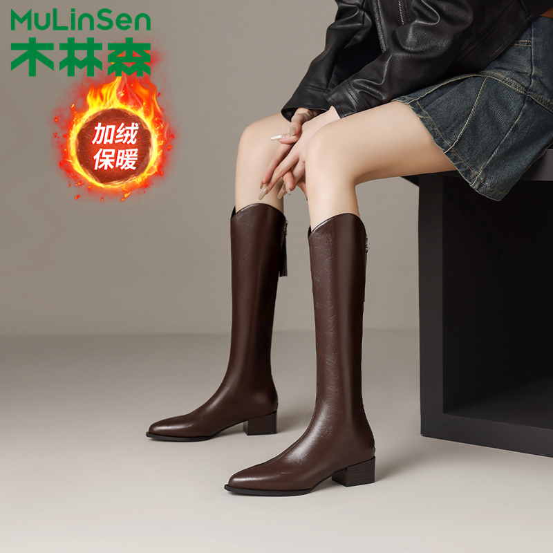 木林森女士长靴不过膝骑士靴