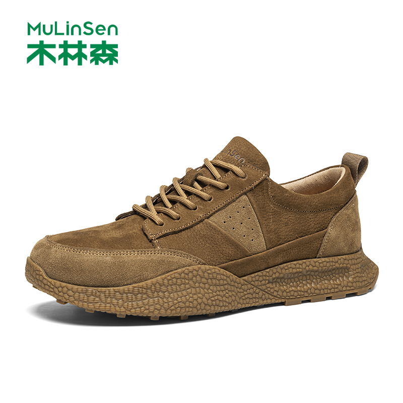 木林森头层牛皮男鞋复古阿甘鞋