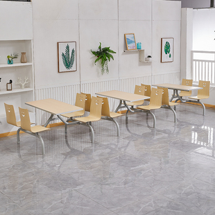 学校学生食堂餐桌椅4人6人员工公司饭堂连体长方形不锈钢快餐桌椅