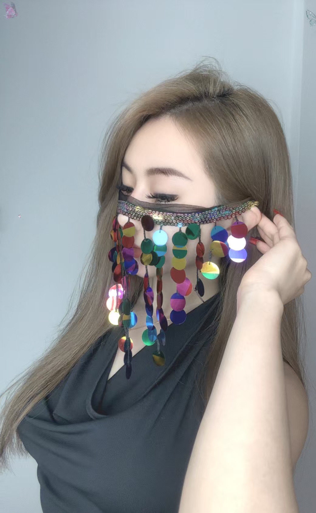 肚皮舞面具女款新款高级感配饰脸罩街舞百搭爵士舞表演脸饰面纱