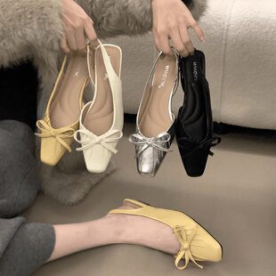 低跟晚晚女鞋 新款 舒适 2026夏季 温柔蝴蝶结粗跟低跟温柔风包头凉鞋