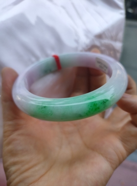 缅甸翡翠a春带彩紫绿镯大圈62.3正品送权威证书15R