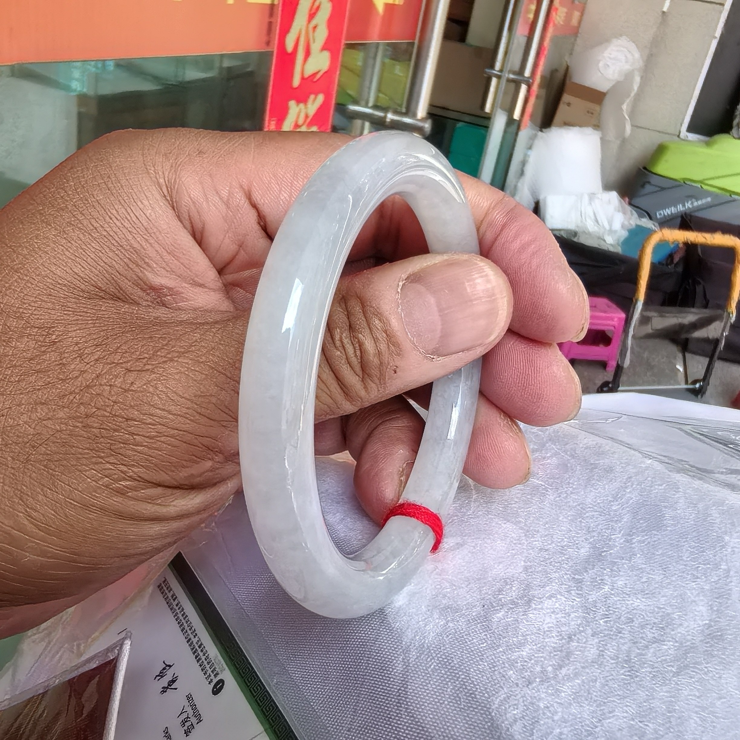 缅甸翡翠手镯冰种紫罗兰正圈圆条内径54无纹A货正品送权威证书