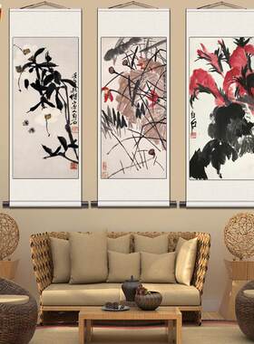 齐白石花卉花鸟画客厅有框画U玄关餐厅装饰字画写意国画斗方壁挂