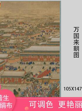 清宫廷院本建筑人物装饰画万国来朝图绢布a设色高清微喷无框