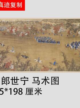 清郎世宁马术图彷古宫s廷画古代骑马工笔国画装饰画临摹素材