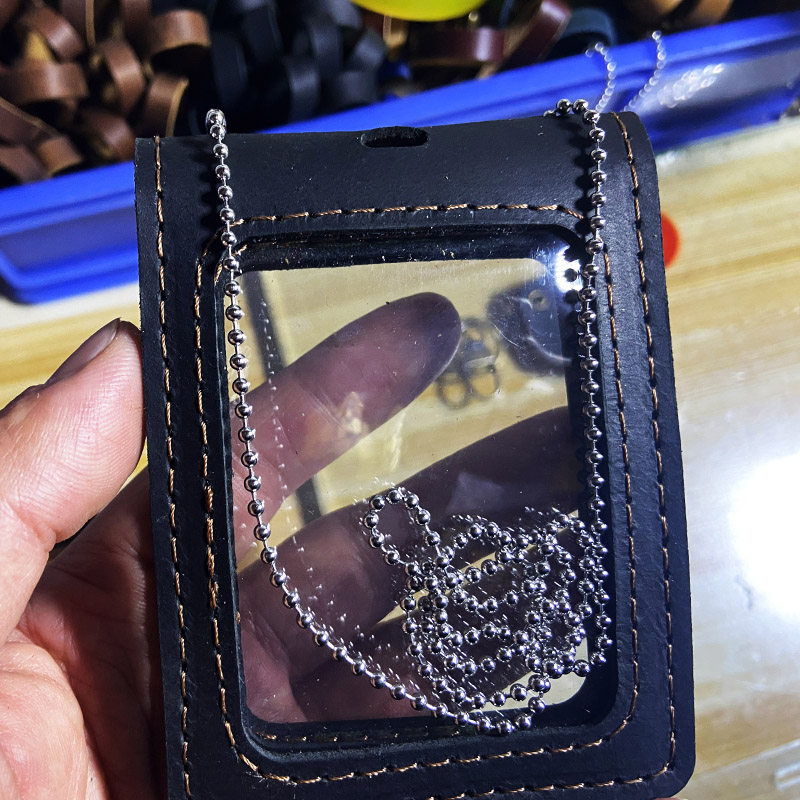 真皮证件高档挂脖双卡包