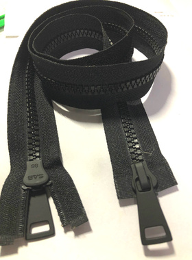 黑色8号树脂磨砂头93厘米双头双开拉锁右插SAB品牌羽绒服长拉链