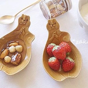 【现货】 益子烧日本进口ZAKKA 森女风复古作家款粗陶松鼠碟 餐具