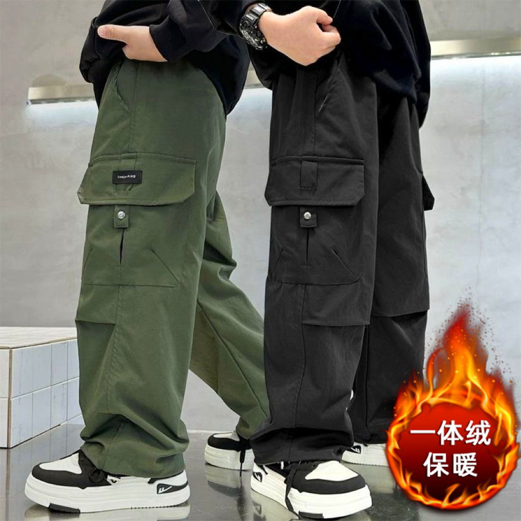 男童加绒裤子2025新款宽松工装裤中大童秋冬季直筒长裤儿童休闲裤,童装/婴儿装/亲子装,裤子,淘宝优惠券,粉丝福利购,淘宝优惠卷