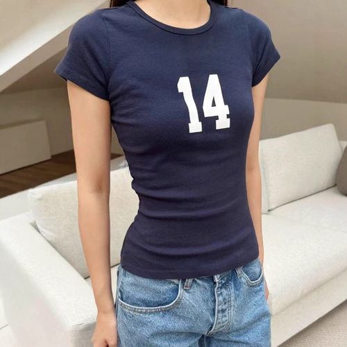 小海鸥藏青14数字修身T恤