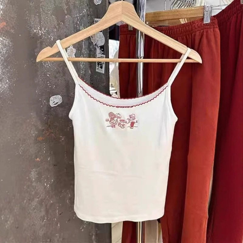 小海鸥美式红色刺绣吊带