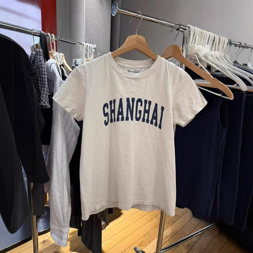 美式复古ShANGHAI字母印花水