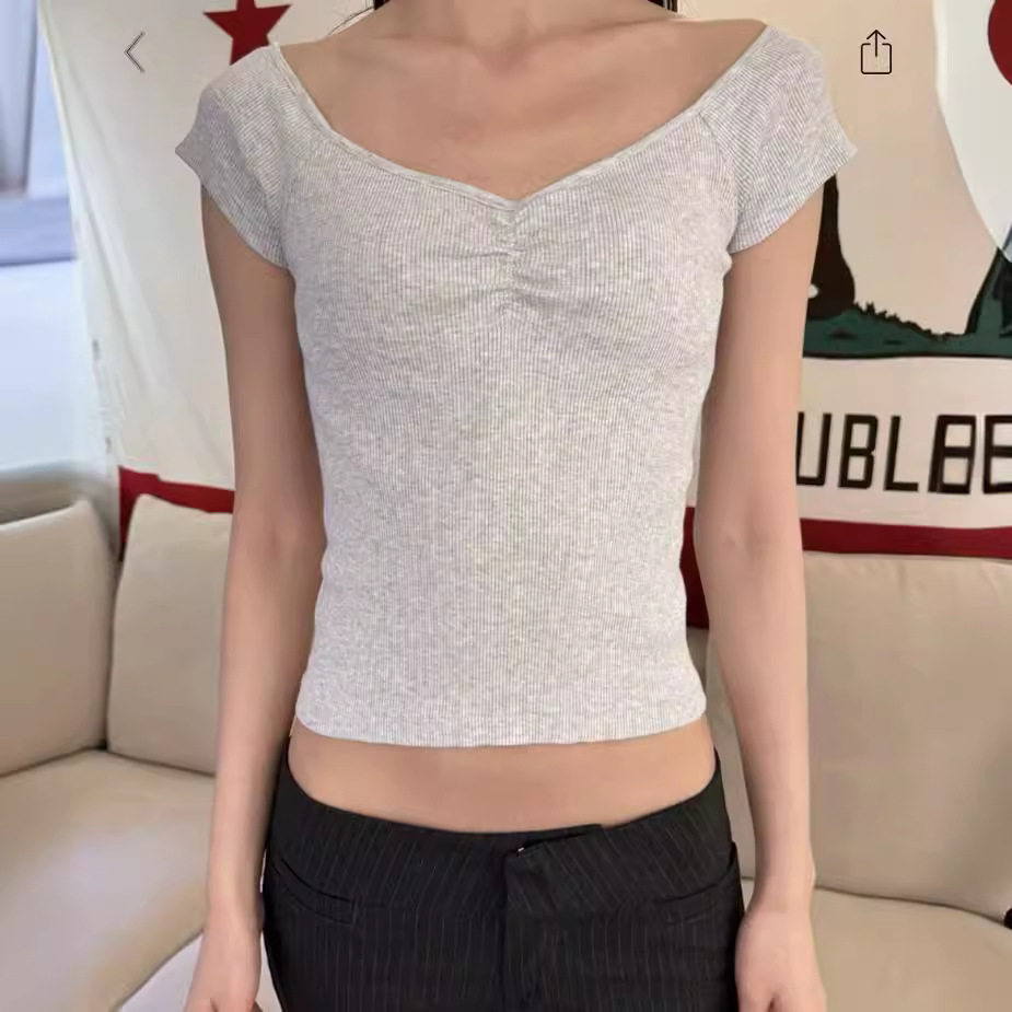 小海鸥美式方领V领短袖
